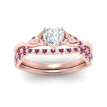 Load image into Gallery viewer, twisted-daisy-heart-pink-sapphire-bridal-ring-set-in-rose-gold-FD9986B2HTGSADRPI-NL-RG
