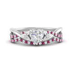 Load image into Gallery viewer, twisted-daisy-heart-pink-sapphire-bridal-ring-set-in-white-gold-FD9986B2HTGSADRPI-NL-WG

