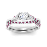 Load image into Gallery viewer, twisted-daisy-heart-pink-sapphire-bridal-ring-set-in-white-gold-FD9986B2HTGSADRPI-NL-WG
