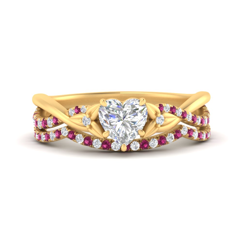 twisted-daisy-heart-pink-sapphire-bridal-ring-set-in-yellow-gold-FD9986B2HTGSADRPI-NL-YG