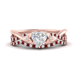 Load image into Gallery viewer, twisted-daisy-heart-ruby-bridal-ring-set-in-rose-gold-FD9986B2HTGRUDR-NL-RG
