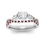 Load image into Gallery viewer, twisted-daisy-heart-ruby-bridal-ring-set-in-white-gold-FD9986B2HTGRUDR-NL-WG
