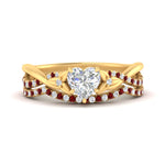 Load image into Gallery viewer, twisted-daisy-heart-ruby-bridal-ring-set-in-yellow-gold-FD9986B2HTGRUDR-NL-YG
