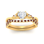 Load image into Gallery viewer, twisted-daisy-heart-ruby-bridal-ring-set-in-yellow-gold-FD9986B2HTGRUDR-NL-YG
