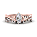 Load image into Gallery viewer, twisted-daisy-marquise-black-diamond-bridal-ring-set-in-rose-gold-FD9986B2MQGBLACK-NL-RG

