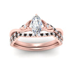 Load image into Gallery viewer, twisted-daisy-marquise-black-diamond-bridal-ring-set-in-rose-gold-FD9986B2MQGBLACK-NL-RG
