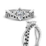 Load image into Gallery viewer, twisted-daisy-marquise-black-diamond-bridal-ring-set-in-white-gold-FD9986B2MQGBLACK-NL-WG
