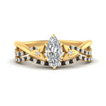 Load image into Gallery viewer, twisted-daisy-marquise-black-diamond-bridal-ring-set-in-yellow-gold-FD9986B2MQGBLACK-NL-YG
