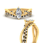 Load image into Gallery viewer, twisted-daisy-marquise-black-diamond-bridal-ring-set-in-yellow-gold-FD9986B2MQGBLACK-NL-YG
