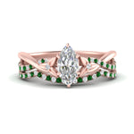 Load image into Gallery viewer, twisted-daisy-marquise-emerald-bridal-ring-set-in-rose-gold-FD9986B2MQGEMGR-NL-RG
