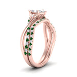 Load image into Gallery viewer, twisted-daisy-marquise-emerald-bridal-ring-set-in-rose-gold-FD9986B2MQGEMGR-NL-RG
