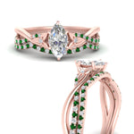 Load image into Gallery viewer, twisted-daisy-marquise-emerald-bridal-ring-set-in-rose-gold-FD9986B2MQGEMGR-NL-RG
