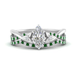 Load image into Gallery viewer, twisted-daisy-marquise-emerald-bridal-ring-set-in-white-gold-FD9986B2MQGEMGR-NL-WG
