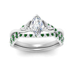 Load image into Gallery viewer, twisted-daisy-marquise-emerald-bridal-ring-set-in-white-gold-FD9986B2MQGEMGR-NL-WG
