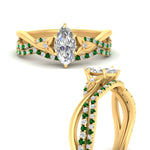 Load image into Gallery viewer, twisted-daisy-marquise-emerald-bridal-ring-set-in-yellow-gold-FD9986B2MQGEMGR-NL-YG
