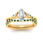 Load image into Gallery viewer, twisted-daisy-marquise-emerald-bridal-ring-set-in-yellow-gold-FD9986B2MQGEMGR-NL-YG
