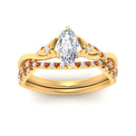 Load image into Gallery viewer, twisted-daisy-marquise-orange-sapphire-bridal-ring-set-in-yellow-gold-FD9986B2MQGSAOR-NL-YG
