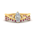 Load image into Gallery viewer, twisted-daisy-marquise-pink-sapphire-bridal-ring-set-in-yellow-gold-FD9986B2MQGSADRPI-NL-YG
