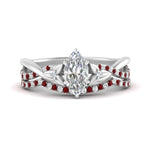 Load image into Gallery viewer, twisted-daisy-marquise-ruby-bridal-ring-set-in-white-gold-FD9986B2MQGRUDR-NL-WG
