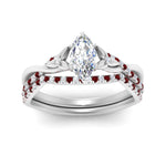 Load image into Gallery viewer, twisted-daisy-marquise-ruby-bridal-ring-set-in-white-gold-FD9986B2MQGRUDR-NL-WG
