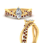 Load image into Gallery viewer, twisted-daisy-marquise-ruby-bridal-ring-set-in-yellow-gold-FD9986B2MQGRUDR-NL-YG
