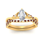 Load image into Gallery viewer, twisted-daisy-marquise-ruby-bridal-ring-set-in-yellow-gold-FD9986B2MQGRUDR-NL-YG
