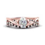 Load image into Gallery viewer, twisted-daisy-oval-black-diamond-bridal-ring-set-in-rose-gold-FD9986B2OVGBLACK-NL-RG
