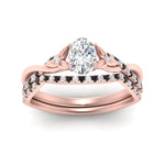 Load image into Gallery viewer, twisted-daisy-oval-black-diamond-bridal-ring-set-in-rose-gold-FD9986B2OVGBLACK-NL-RG
