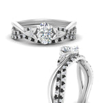 Load image into Gallery viewer, twisted-daisy-oval-black-diamond-bridal-ring-set-in-white-gold-FD9986B2OVGBLACK-NL-WG
