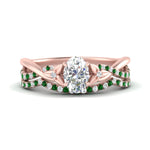 Load image into Gallery viewer, twisted-daisy-oval-emerald-bridal-ring-set-in-rose-gold-FD9986B2OVGEMGR-NL-RG
