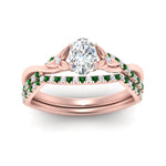 Load image into Gallery viewer, twisted-daisy-oval-emerald-bridal-ring-set-in-rose-gold-FD9986B2OVGEMGR-NL-RG
