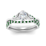 Load image into Gallery viewer, twisted-daisy-oval-emerald-bridal-ring-set-in-white-gold-FD9986B2OVGEMGR-NL-WG
