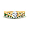 Load image into Gallery viewer, twisted-daisy-oval-emerald-bridal-ring-set-in-yellow-gold-FD9986B2OVGEMGR-NL-YG