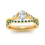 Load image into Gallery viewer, twisted-daisy-oval-emerald-bridal-ring-set-in-yellow-gold-FD9986B2OVGEMGR-NL-YG
