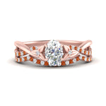 Load image into Gallery viewer, twisted-daisy-oval-orange-sapphire-bridal-ring-set-in-rose-gold-FD9986B2OVGSAOR-NL-RG
