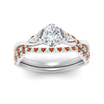 Load image into Gallery viewer, twisted-daisy-oval-orange-sapphire-bridal-ring-set-in-white-gold-FD9986B2OVGSAOR-NL-WG
