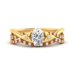 Load image into Gallery viewer, twisted-daisy-oval-orange-sapphire-bridal-ring-set-in-yellow-gold-FD9986B2OVGSAOR-NL-YG
