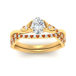 Load image into Gallery viewer, twisted-daisy-oval-orange-sapphire-bridal-ring-set-in-yellow-gold-FD9986B2OVGSAOR-NL-YG
