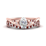 Load image into Gallery viewer, twisted-daisy-oval-ruby-bridal-ring-set-in-rose-gold-FD9986B2OVGRUDR-NL-RG

