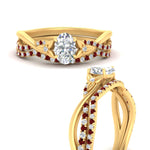 Load image into Gallery viewer, twisted-daisy-oval-ruby-bridal-ring-set-in-yellow-gold-FD9986B2OVGRUDR-NL-YG

