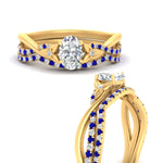 Load image into Gallery viewer, twisted-daisy-oval-sapphire-bridal-ring-set-in-yellow-gold-FD9986B2OVGSABL-NL-YG
