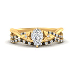 Load image into Gallery viewer, twisted-daisy-pear-black-diamond-bridal-ring-set-in-yellow-gold-FD9986B2PEGBLACK-NL-YG
