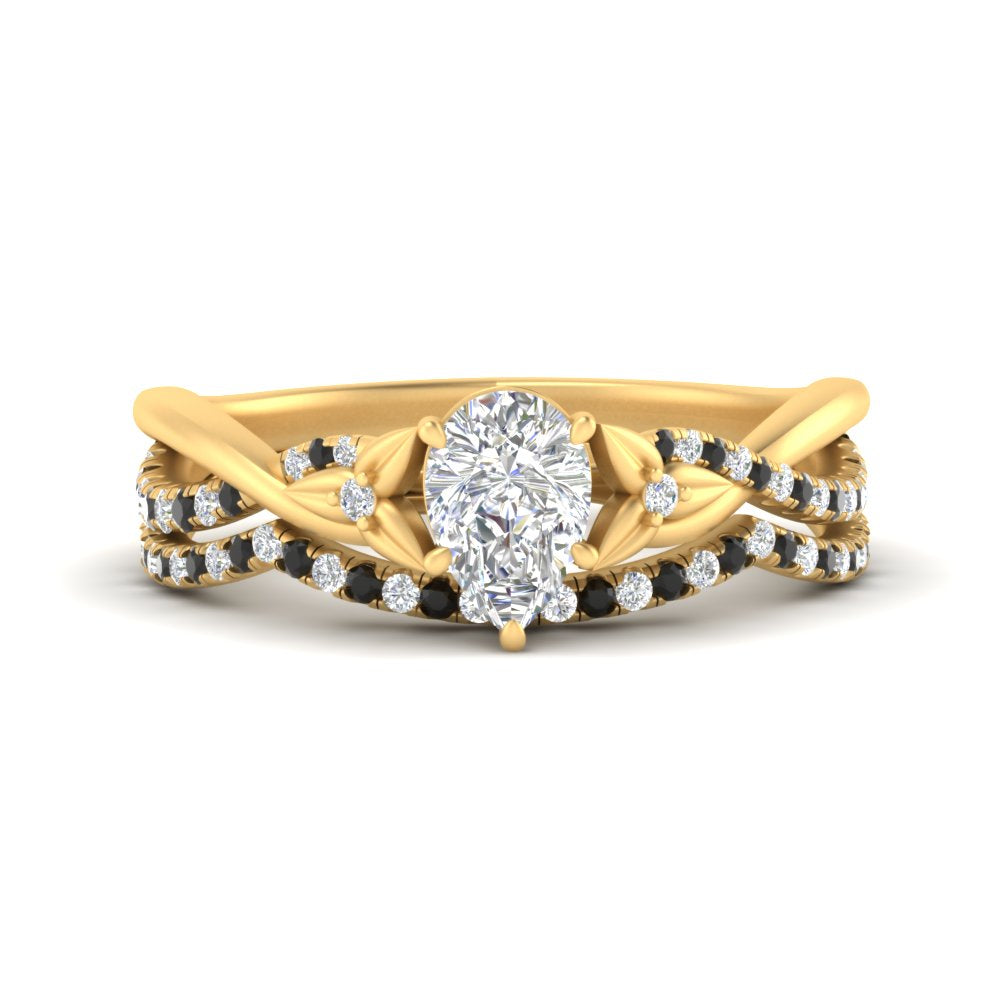 twisted-daisy-pear-black-diamond-bridal-ring-set-in-yellow-gold-FD9986B2PEGBLACK-NL-YG