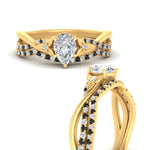 Load image into Gallery viewer, twisted-daisy-pear-black-diamond-bridal-ring-set-in-yellow-gold-FD9986B2PEGBLACK-NL-YG
