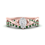 Load image into Gallery viewer, twisted-daisy-pear-emerald-bridal-ring-set-in-rose-gold-FD9986B2PEGEMGR-NL-RG
