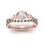 Load image into Gallery viewer, twisted-daisy-pear-emerald-bridal-ring-set-in-rose-gold-FD9986B2PEGEMGR-NL-RG
