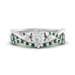 Load image into Gallery viewer, twisted-daisy-pear-emerald-bridal-ring-set-in-white-gold-FD9986B2PEGEMGR-NL-WG
