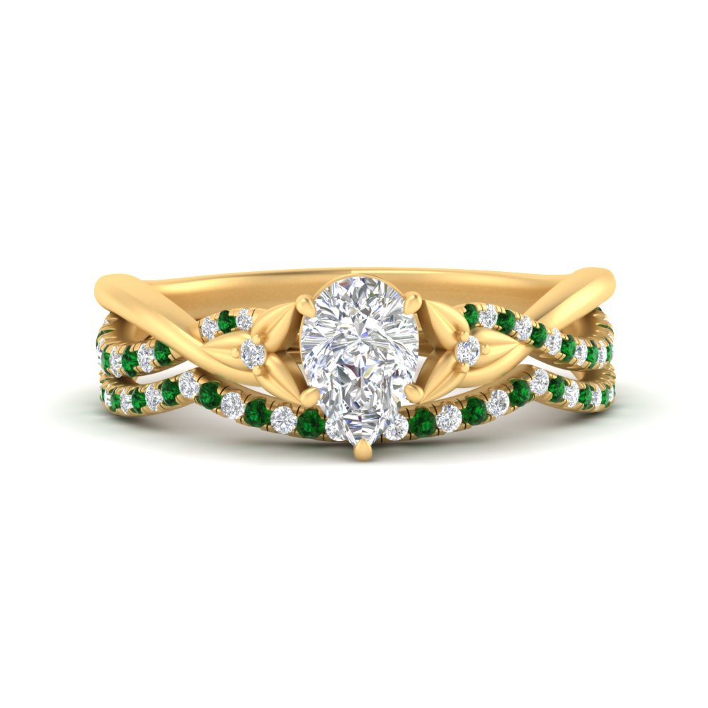 twisted-daisy-pear-emerald-bridal-ring-set-in-yellow-gold-FD9986B2PEGEMGR-NL-YG