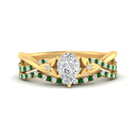 Load image into Gallery viewer, twisted-daisy-pear-emerald-bridal-ring-set-in-yellow-gold-FD9986B2PEGEMGR-NL-YG
