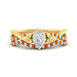 Load image into Gallery viewer, twisted-daisy-pear-orange-sapphire-bridal-ring-set-in-yellow-gold-FD9986B2PEGSAOR-NL-YG
